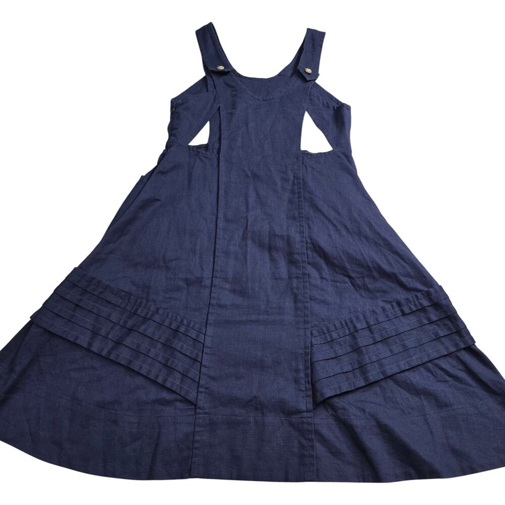 Anthropologie Midi Dress 2 Blue Linen Blend A-Line Pinafore Cottagecore Cutout